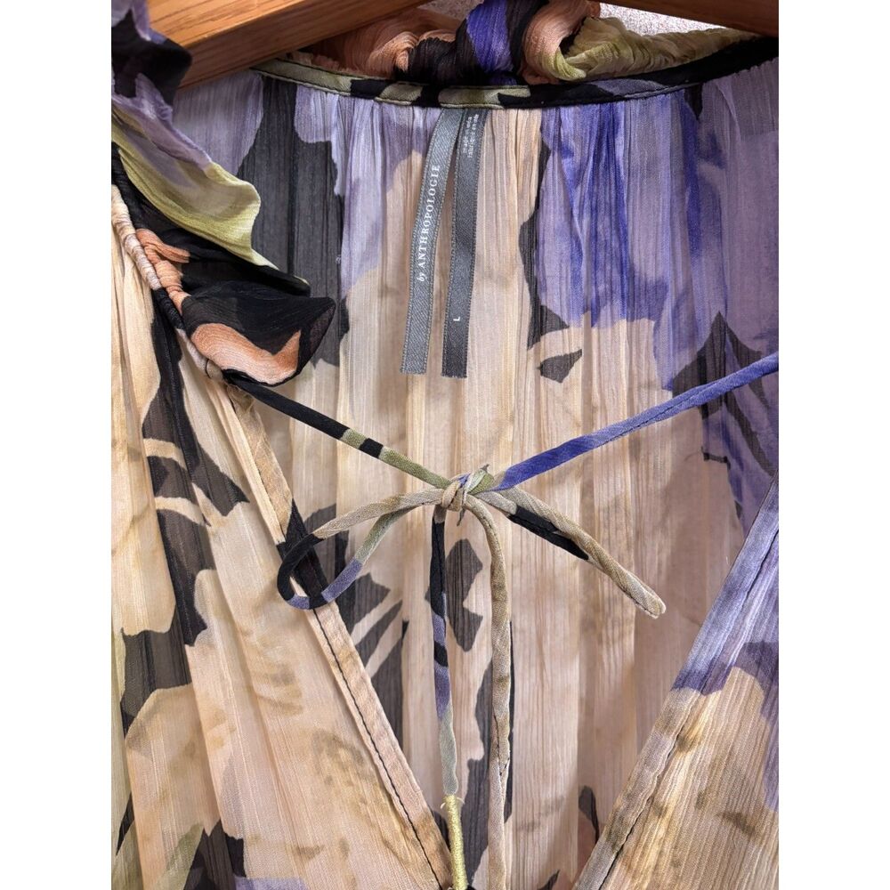 Anthropologie Marais Floral Chiffon Tiered Maxi Dress Boho Romantic Size L READ - Picture 4 of 9